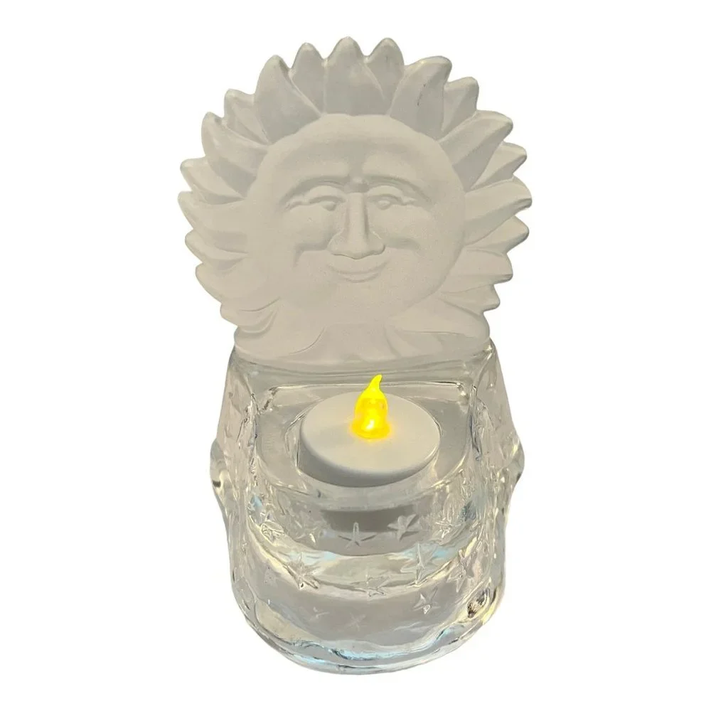 Partylite Sunburst Glass Tea light Votive Candle Holder Clear and Frosted Glass - Picture 1 of 5